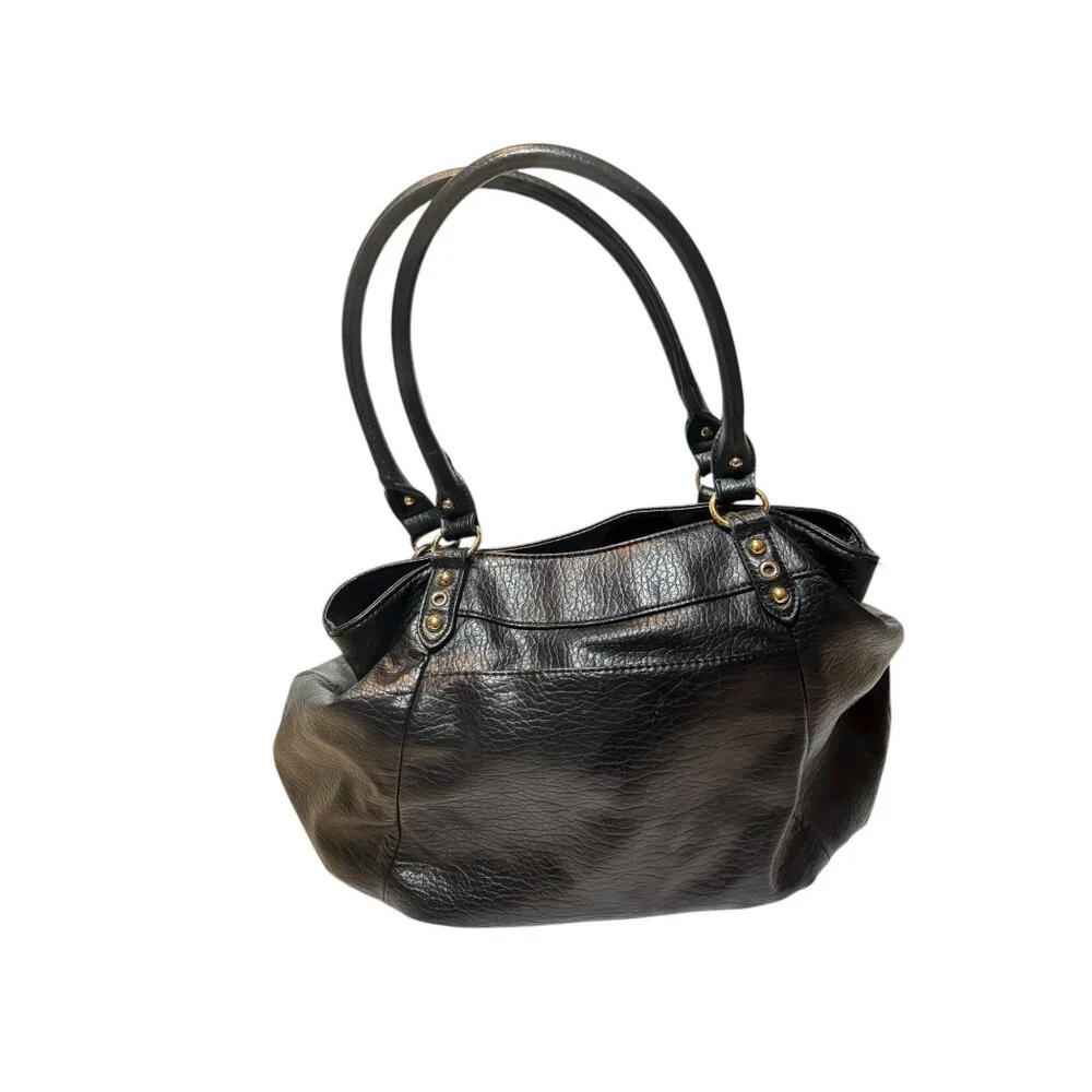 Juicy Couture Black Pebble Faux Leather Tote Bag With Gold Hardware & Front Pock